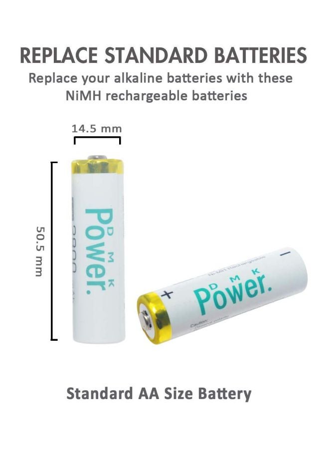 DMK Power - 4-Piece Rechargeable NiMH Low Self Discharge AA Battery White - Image 1