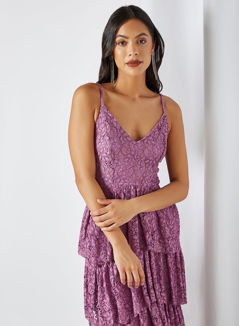 trendyol - Layered Lace Dress Lila - Image 1