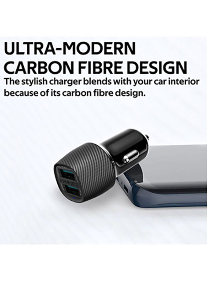 PROMATE - Universal Compact 3.4A Fast Charging Car Adapter with Smart Output Compatible and Short Circuit Protection For Smartphones, Tablet, All USB Enabled Devices, VolTrip-Duo Black - Image 1