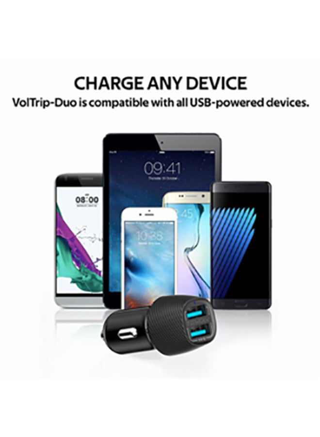 PROMATE - Universal Compact 3.4A Fast Charging Car Adapter with Smart Output Compatible and Short Circuit Protection For Smartphones, Tablet, All USB Enabled Devices, VolTrip-Duo Black - Image 1
