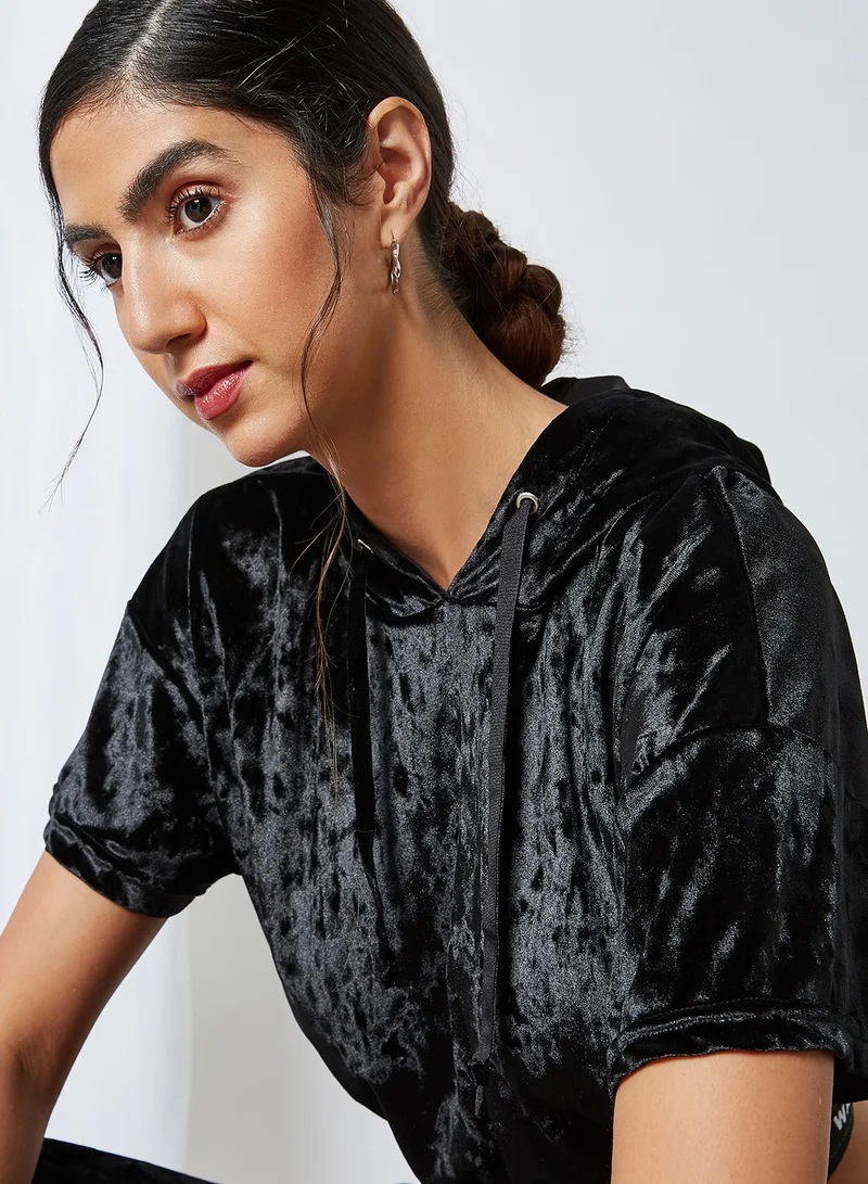 trendyol Faux Velvet Crop Top Black