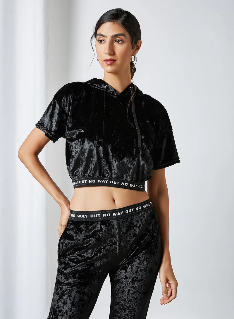 trendyol Faux Velvet Crop Top Black