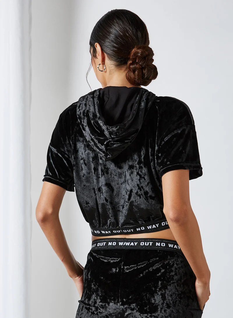 trendyol Faux Velvet Crop Top Black