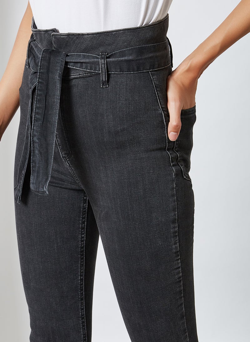 trendyol - High Waist Belted Skinny Jeans Black - Image 1