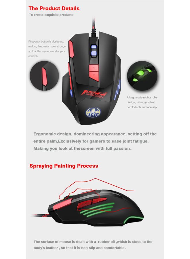BG USB Wired Gaming Mouse Black/Red/Blue  - Image 3