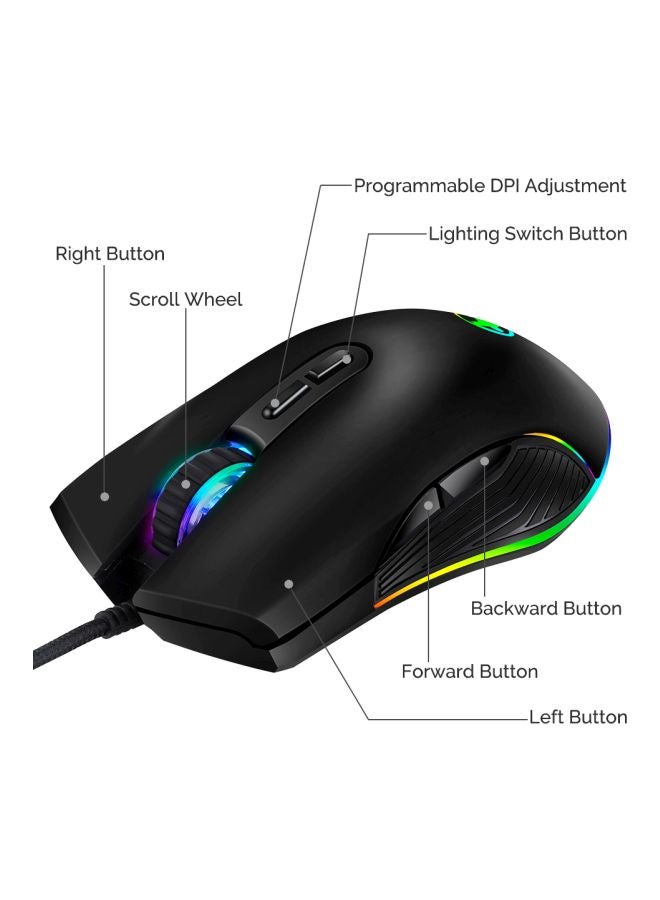 BG Wired Optical Gaming Mouse Black/Blue/Silver  - Image 3