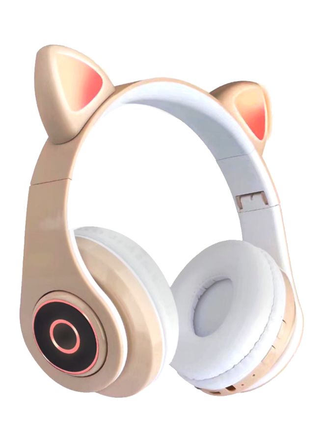 بي جي سماعة رأس بلوتوث بتصميم أذني قطة مضيئة بيج/وردي/ أبيض - Image 1