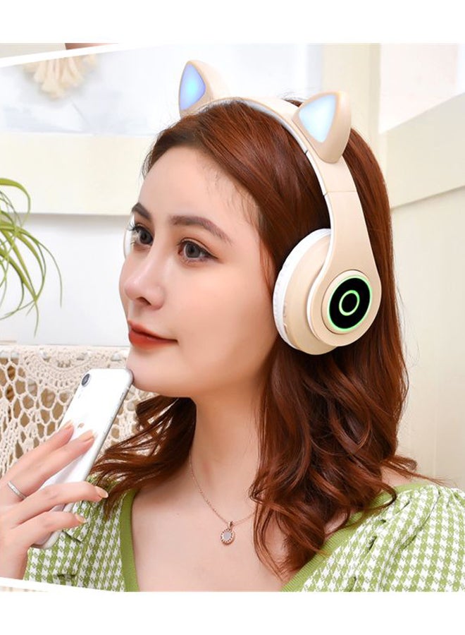 بي جي سماعة رأس بلوتوث بتصميم أذني قطة مضيئة بيج/وردي/ أبيض - Image 3