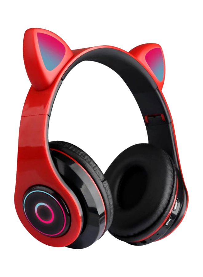 بي جي سماعة رأس بلوتوث بتصميم أذني قطة مضيئة أحمر وأسود - Image 1