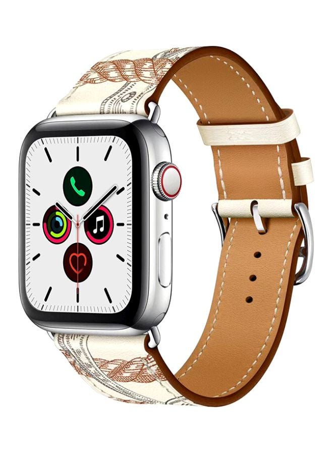 Perfii Replacement Band For Apple Watch Series 5/4/3/2/1 44/42mm White/Brown - Image 1