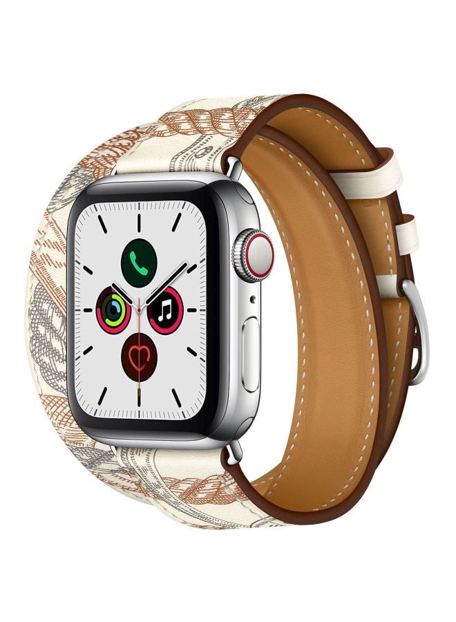 Perfii - Double Tour Replacement Band For Apple Watch Series 5/4/3/2/1 44/42mm White/Brown - Image 1