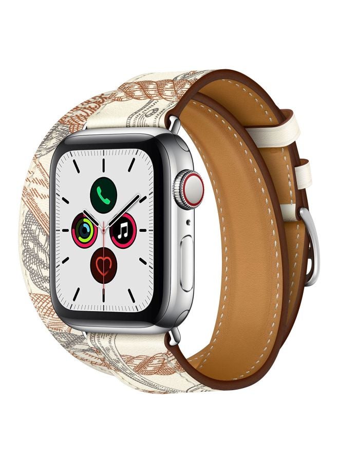 Perfii - Double Tour Replacement Band For Apple Watch Series 5/4/3/2/1 40/38mm White/Brown - Image 1
