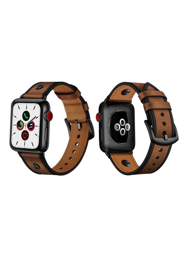 Perfii - One Rivet Replacement Band For Apple Watch Series 5/4/3/2/1 44/42 mm Rough Brown - Image 1