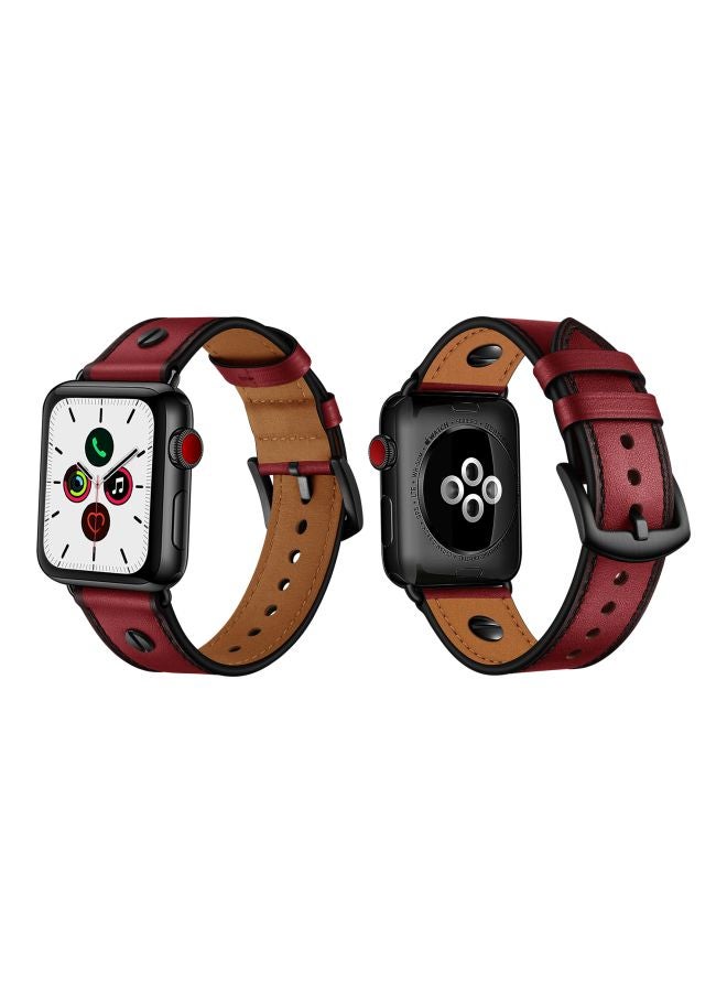 Perfii - One Rivet Replacement Band For Apple Watch Series 5/4/3/2/1 44/42 mm Wine Red - Image 1