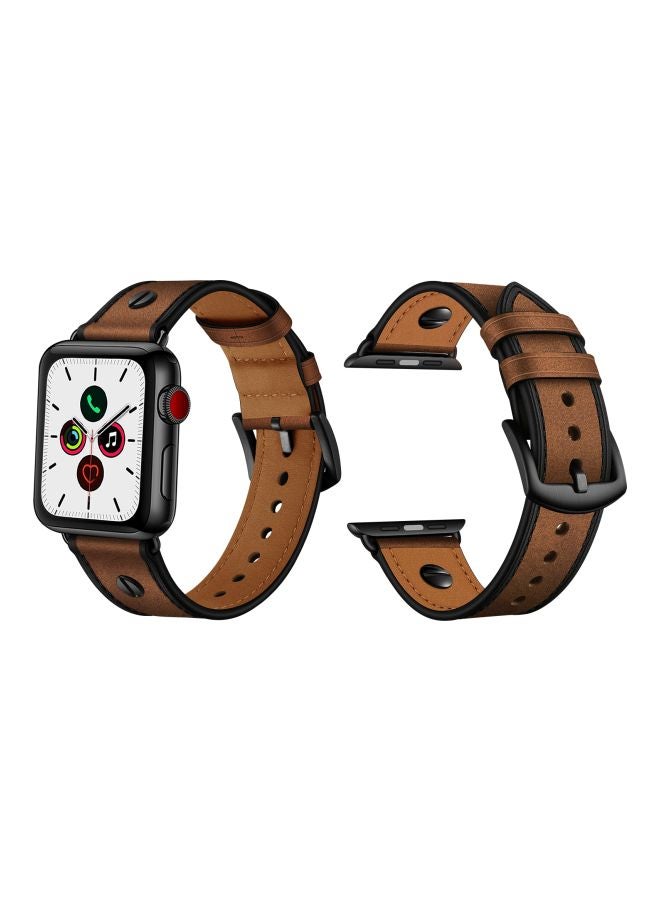 Perfii - One Rivet Replacement Band For Apple Watch Series 5/4/3/2/1 44/42 mm Rough Brown - Image 1