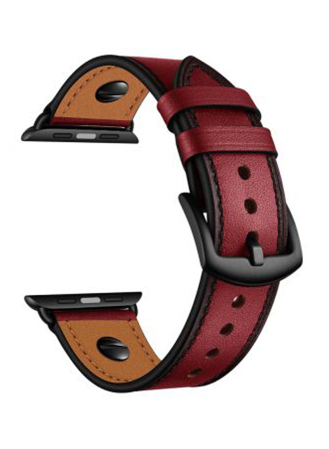 Perfii - One Rivet Replacement Band For Apple Watch Series 5/4/3/2/1 44/42 mm Wine Red - Image 1