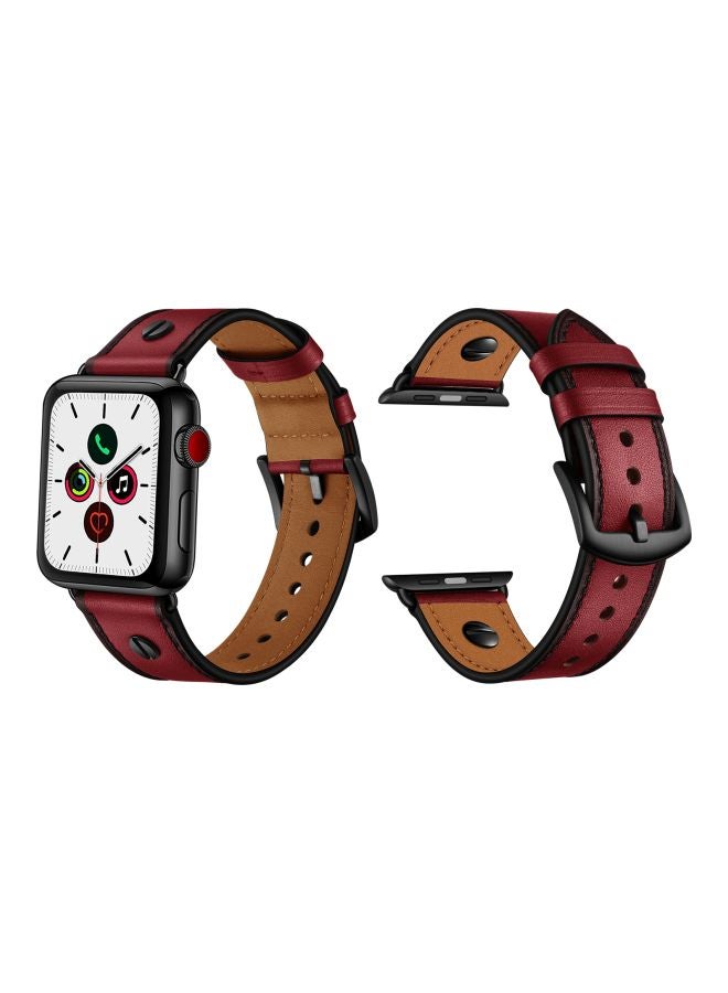 Perfii - One Rivet Replacement Band For Apple Watch Series 5/4/3/2/1 44/42 mm Wine Red - Image 1