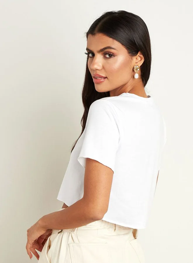 Closet By Styli Dragon Graphic Printed Crop Top White/Pink/Green