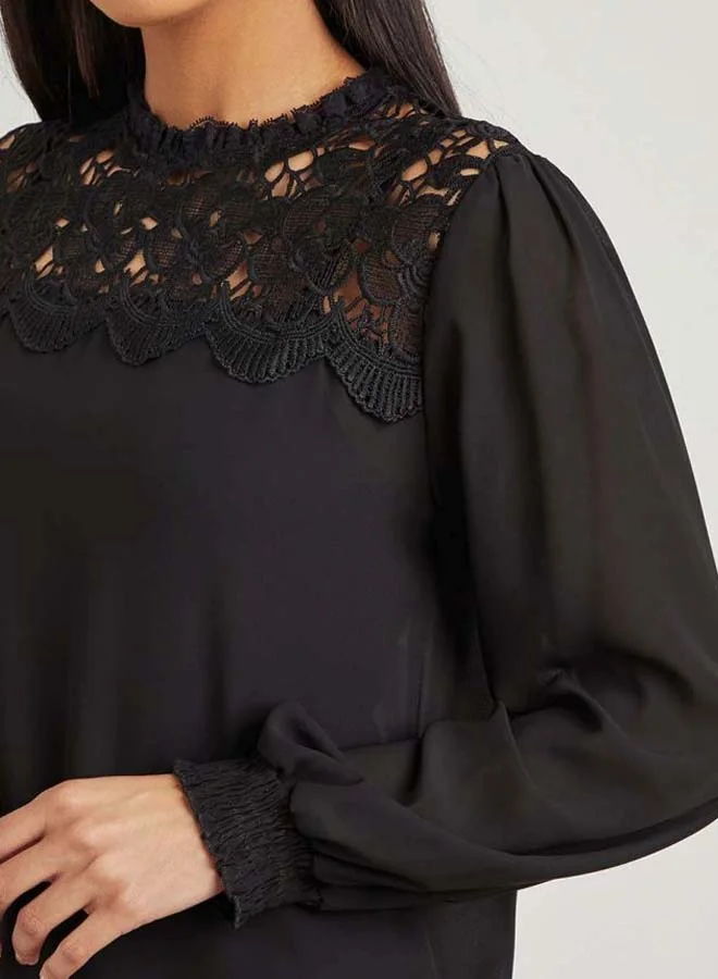 Closet By Styli Broderie Yoke Blouse Black