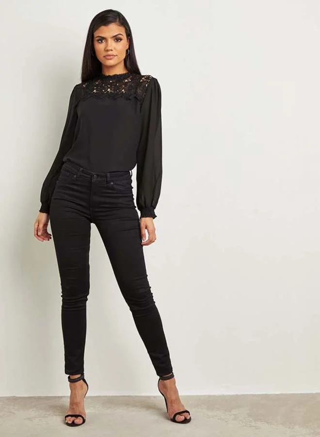 Closet By Styli Broderie Yoke Blouse Black