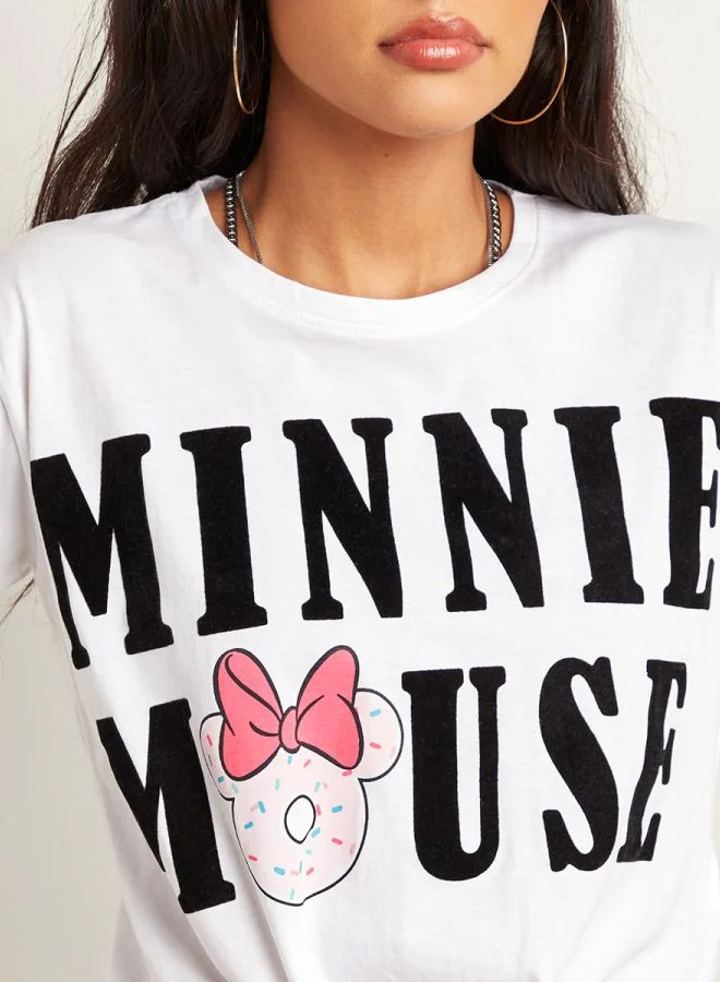 Closet By Styli Minnie Mouse Printed Crop Top White/Black