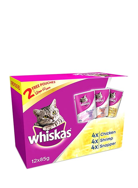 Chicken Shrimp And Snapper Wet Cat Food Pouch 85g Pack of 12 Multicolour 85grams