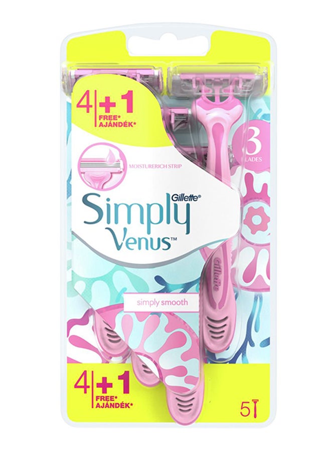 Venus 5-Piece Simply Disposable Razor Pink 