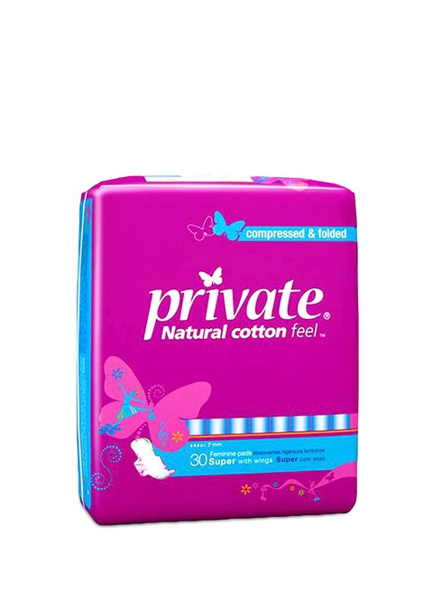 30-Piece Natural Cotton Feel Compressed And Folded Sanitary Napkins With Wings White