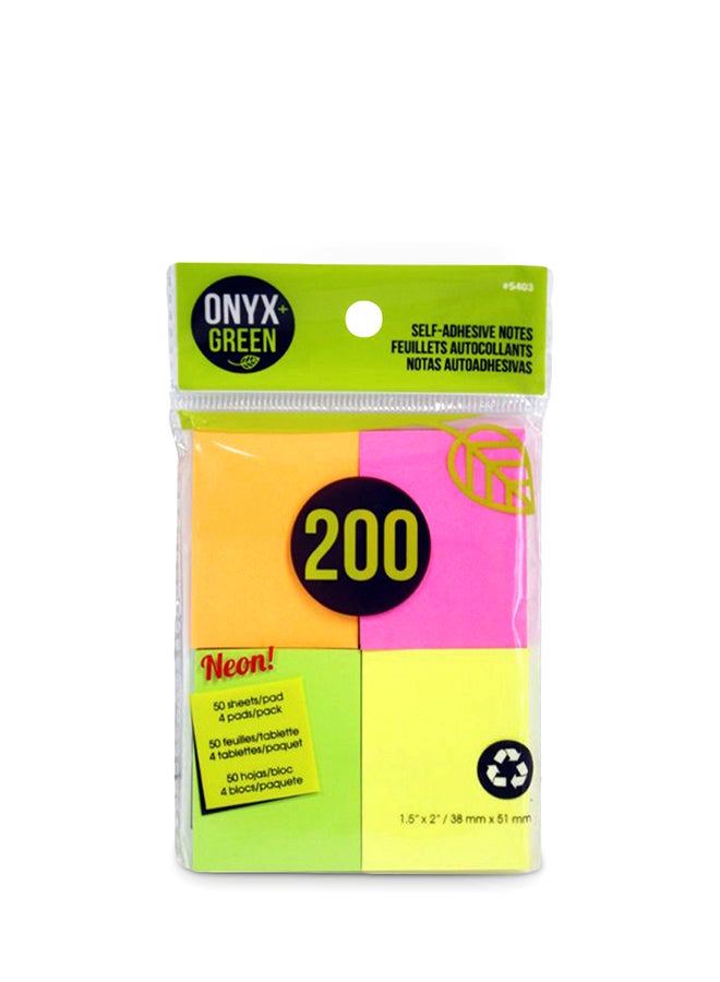 Sticky Notes 1.5"x2" Neon Colors 200 Recycled Paper Notes Eco Friendly Pack of 4 Neon