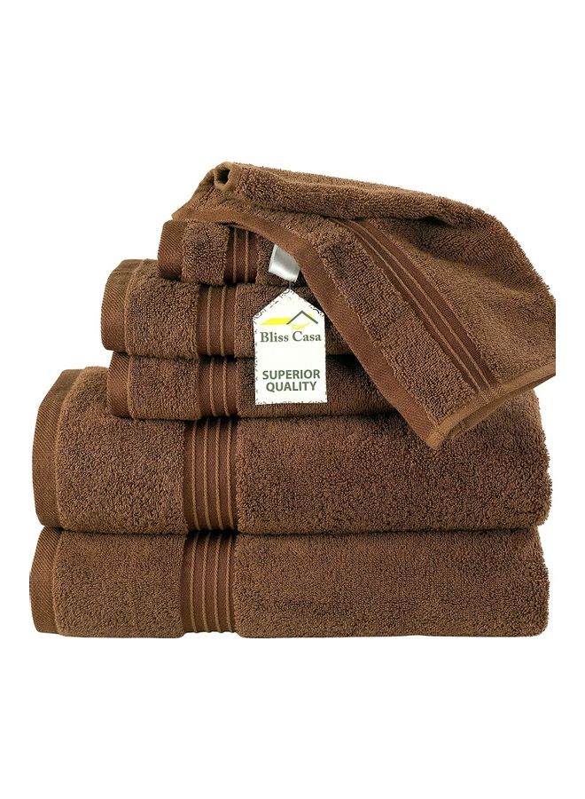 Bliss Casa Bliss Casa 6-Piece Towel Set, 100% Combed Cotton 550 GSM Superior Quality, Quick Dry Highly Absorbent Thick Bathroom Soft Hotel Towels for Bath And Spa, Towel Set Includes 2 Bath Towels (70x140 cm), 2 Hand Towels (40x70 cm), 2 Washcloths (30x30 cm) Brown 70x140cm  - Image 5