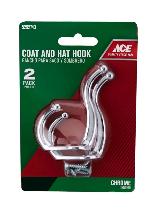 ACE Pack Of 2 Coat Hook Set Silver 