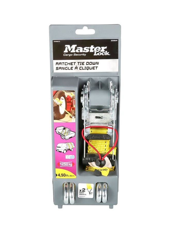 Master Lock Ratchet Tie Down With J-Hooks Silver/Yellow/Black