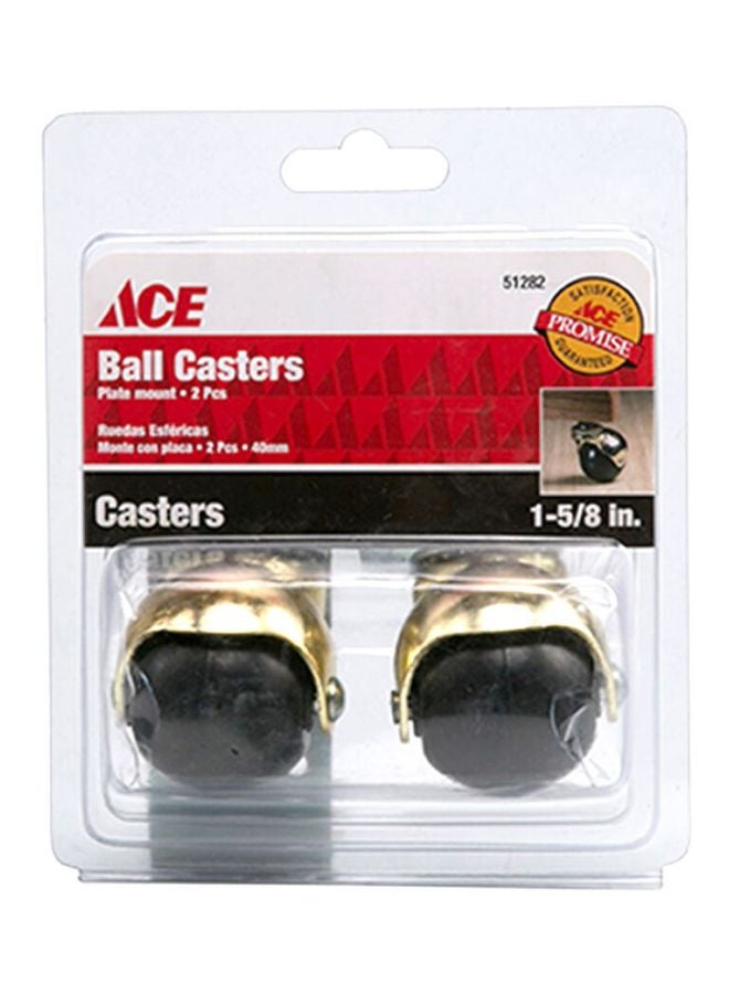 ACE Pack Of 2 Plate Mount Furniture Ball Caster Black/Gold 2x40mm 