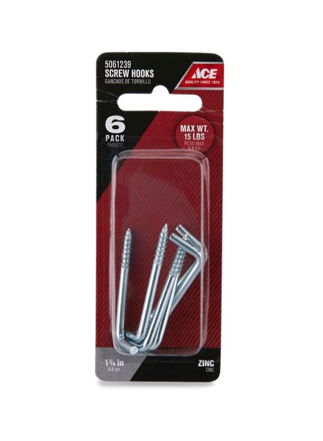 ACE Pack Of 6 Screw Hooks Silver 