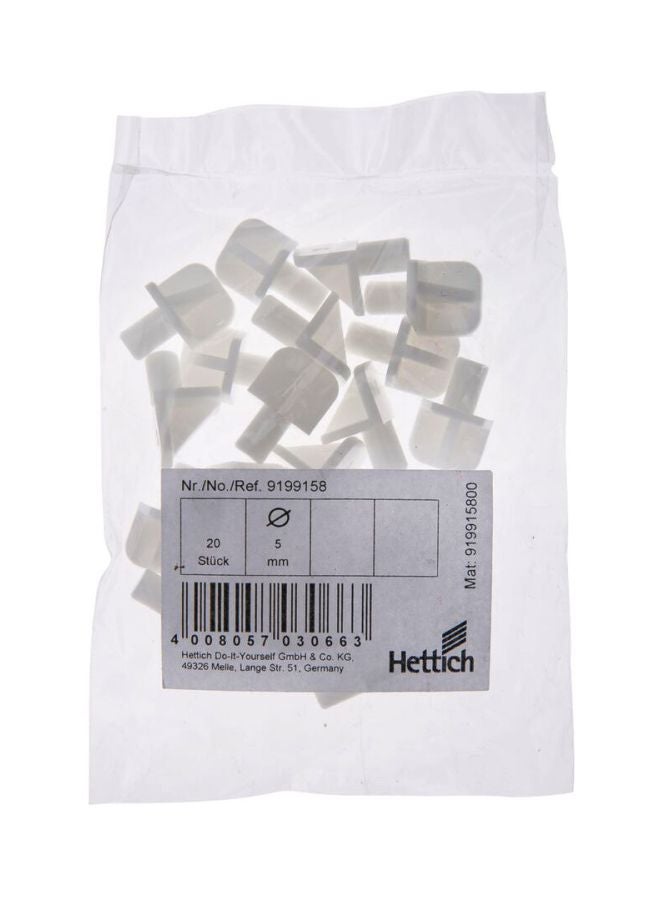 Hettich 20-Piece Shelf Support Silver 20x5mm 