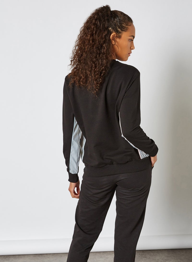 trendyol - Contrast Panel Sweatshirt Black - Image 1