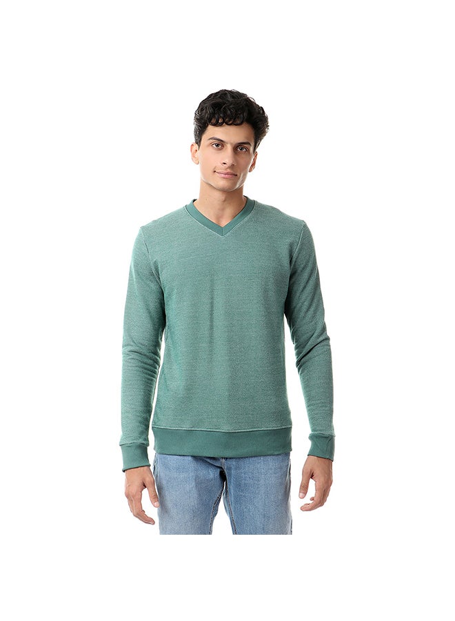 Generic - Cotton V-Neck Long Sleeve Pullover Green - Image 1