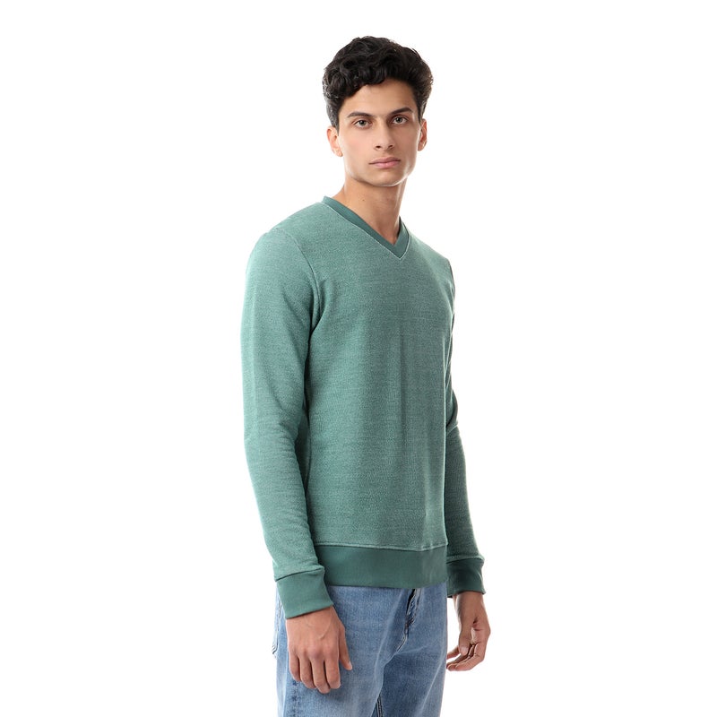Generic - Cotton V-Neck Long Sleeve Pullover Green - Image 1