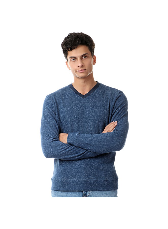 Generic - Cotton V-Neck Long Sleeve Pullover Navy Blue - Image 1