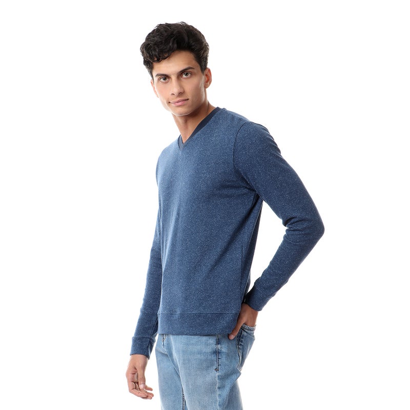 Generic - Cotton V-Neck Long Sleeve Pullover Navy Blue - Image 1