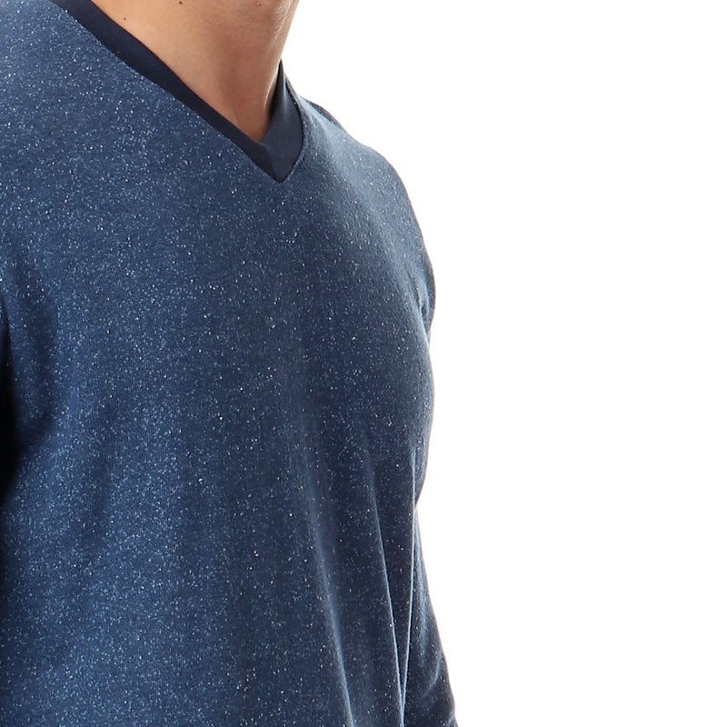 Generic - Cotton V-Neck Long Sleeve Pullover Navy Blue - Image 1