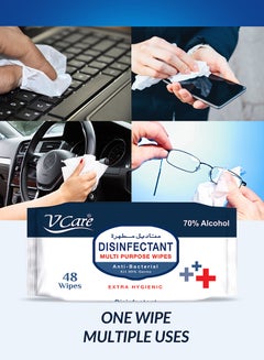 VCare Disinfectant Multipurpose Wipes 48 Sheets 70% Alcohol  - Image 2