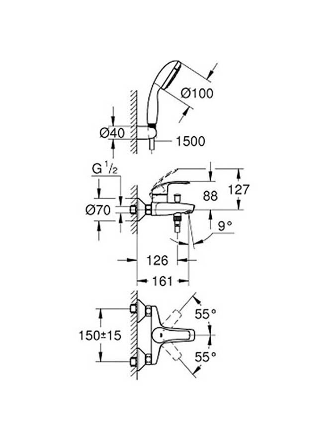 Single Lever Bath Mixer With Handshower Chrome L 150 x W 161 x H 88 - v1602401810/N40968040A_3