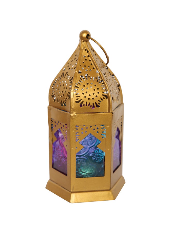 homes r us - Ramadan Iesha Brass Antique Candle Lantern Blue 6.5 x 3cm - Image 1