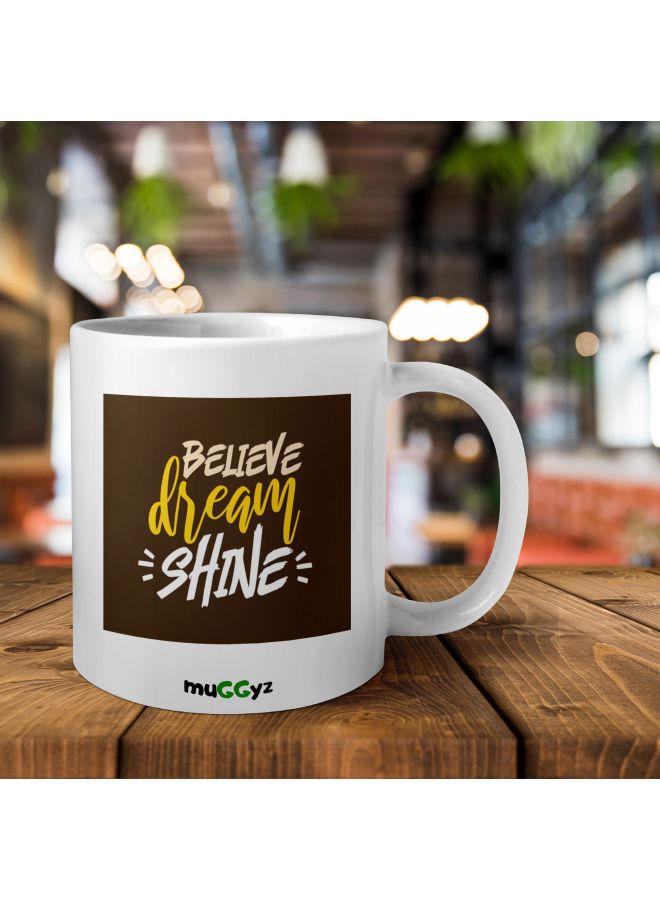 muGGyz Believe Dream Shine Printed Coffee Mug White/Brown/Yellow - Image 2