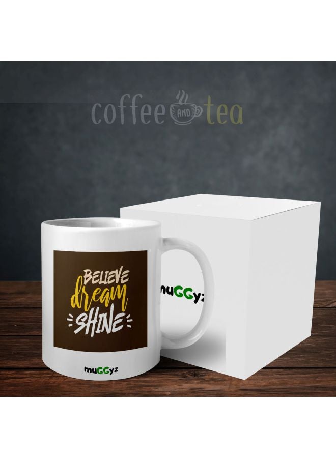 muGGyz Believe Dream Shine Printed Coffee Mug White/Brown/Yellow - Image 3