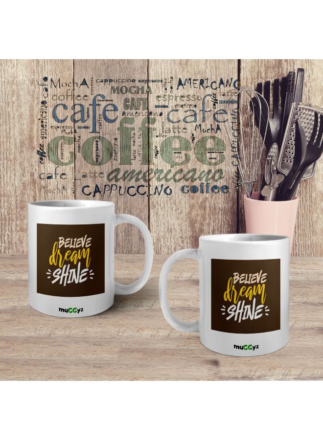 muGGyz Believe Dream Shine Printed Coffee Mug White/Brown/Yellow - Image 4