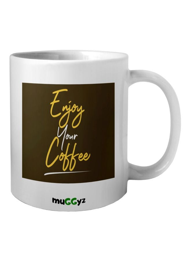 muGGyz Enjoy Printed Coffee Mug White/Brown/Yellow - Image 1
