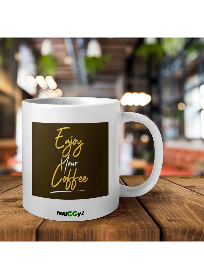 muGGyz Enjoy Printed Coffee Mug White/Brown/Yellow - Image 2
