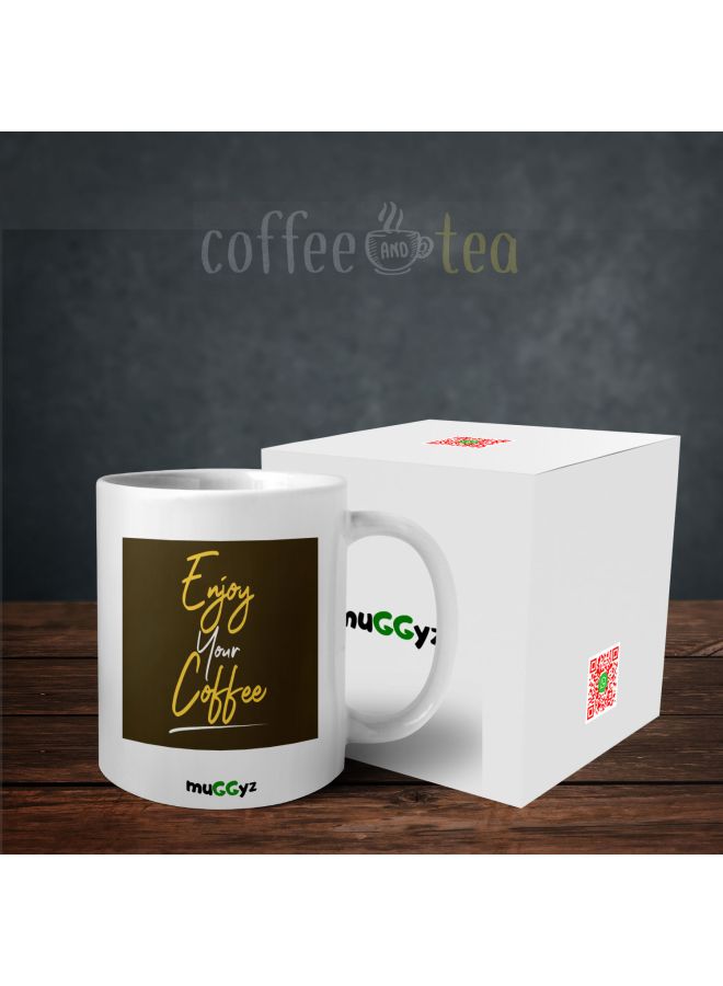 muGGyz Enjoy Printed Coffee Mug White/Brown/Yellow - Image 3